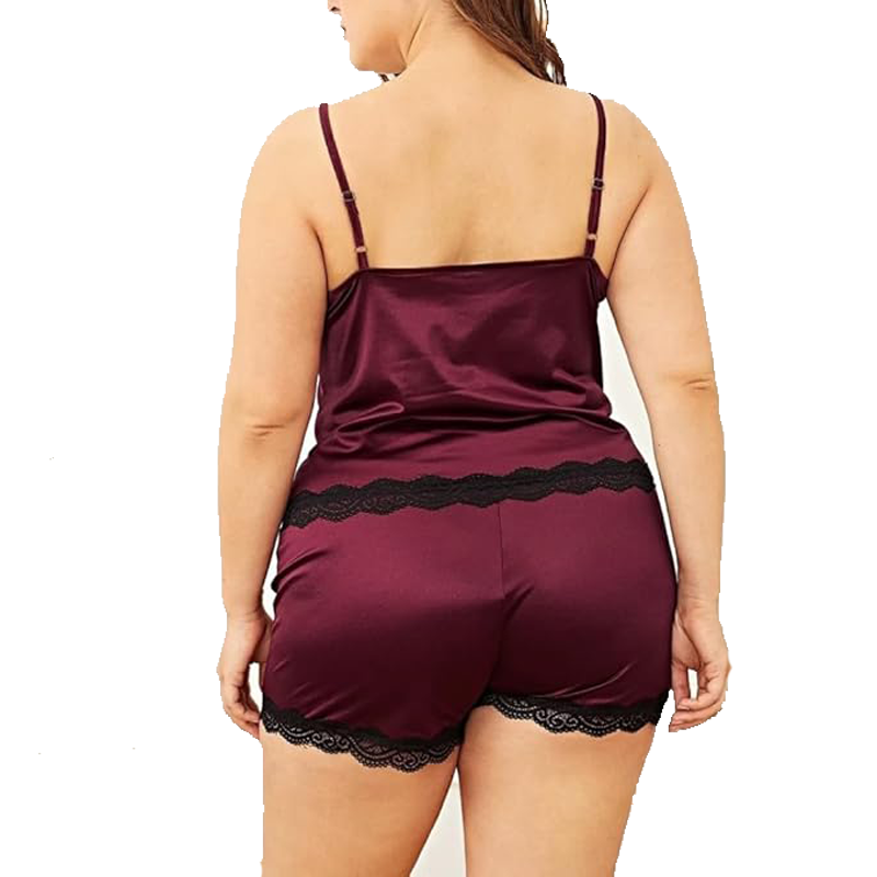 Women’s Satin Camisole & Shorts Nightwear Set | Soft Sleepwear with Lace Trim | Lightweight Comfortable Night Dress for Women